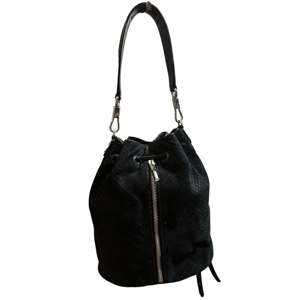 ELIZABETH & JAMES CYNNIE Black Perforated Suede Sling Bag Backpack